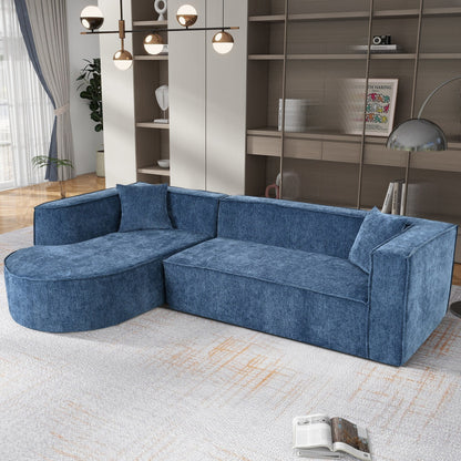 Modern Curved Chenille Sectional Sofa Modular L-Shaped Couch with 2 Pillows for Living Room Study