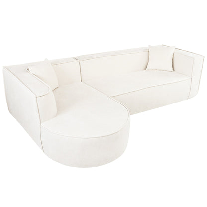 Modern Curved Chenille Sectional Sofa Modular L-Shaped Couch with 2 Pillows for Living Room Study