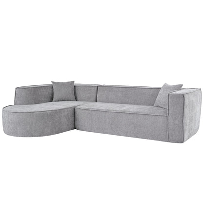 Modern Curved Chenille Sectional Sofa Modular L-Shaped Couch with 2 Pillows for Living Room Study