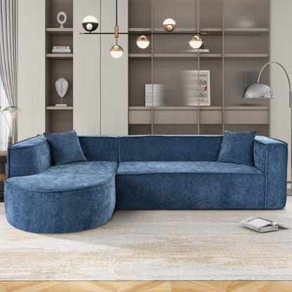 Modern Curved Chenille Sectional Sofa Modular L-Shaped Couch with 2 Pillows for Living Room Study
