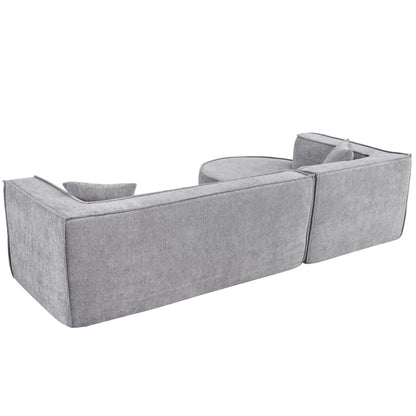 Modern Curved Chenille Sectional Sofa Modular L-Shaped Couch with 2 Pillows for Living Room Study
