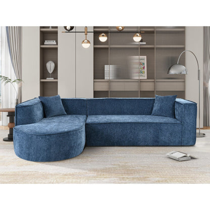 Modern Curved Chenille Sectional Sofa Modular L-Shaped Couch with 2 Pillows for Living Room Study