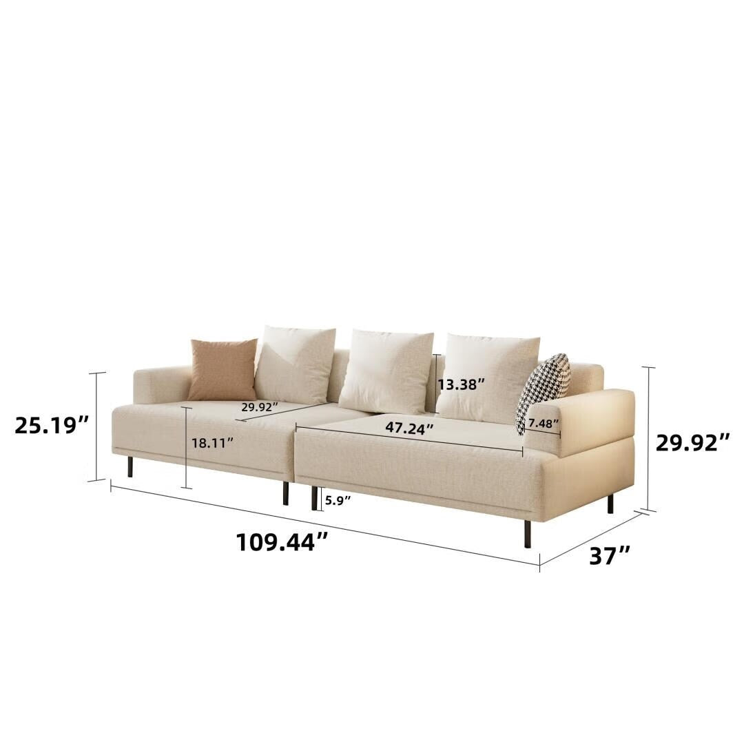 Modern Deep Seat Sofa with Pillows, High Legs, Comfortable Living Room Sofa, Apartment Sofa