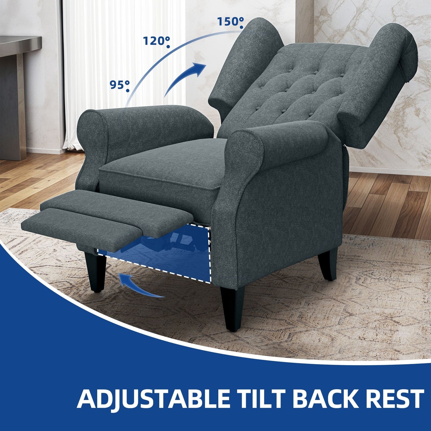 Modern Fabric Recliner Chair Push Back Sofa Chair