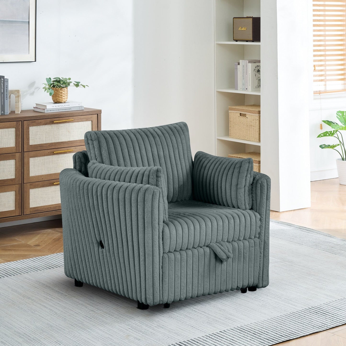 Modern Fabric Sleeper Single Sofa with USB and 2 pillows