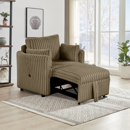Modern Fabric Sleeper Single Sofa with USB and 2 pillows