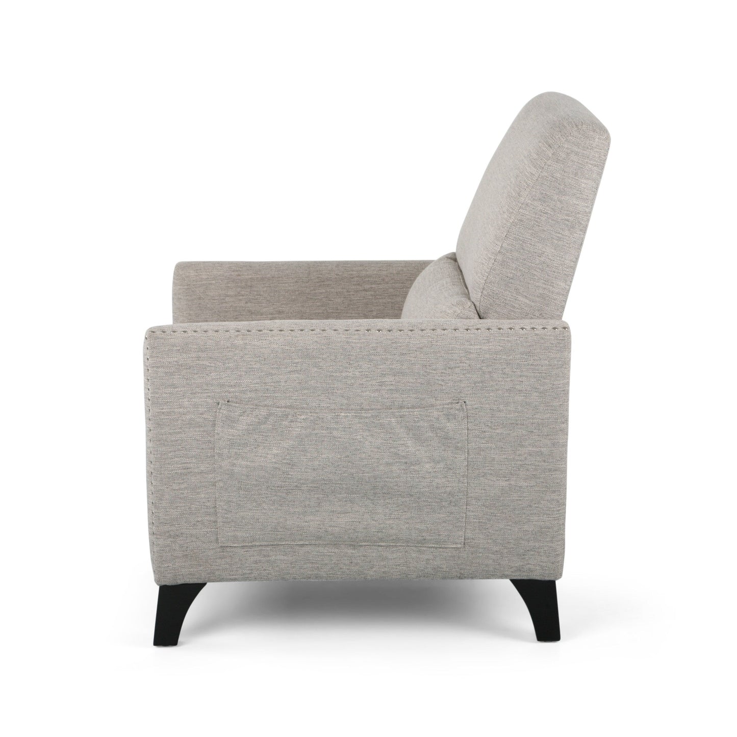 Modern Fabric Upholstered Push-Back Recliner with Footrest, Nailhead Accents, Birch Wood Legs