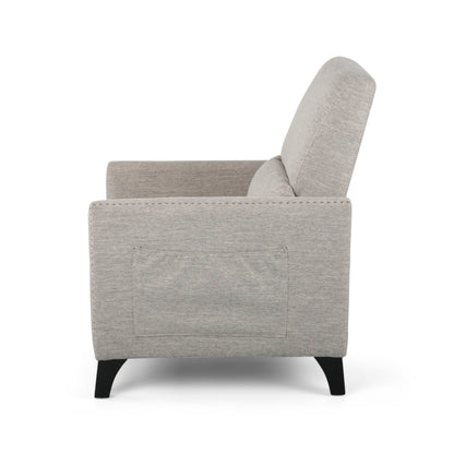 Modern Fabric Upholstered Push-Back Recliner with Footrest, Nailhead Accents, Birch Wood Legs
