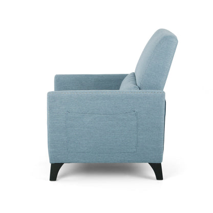 Modern Fabric Upholstered Push-Back Recliner with Footrest, Nailhead Accents, Birch Wood Legs