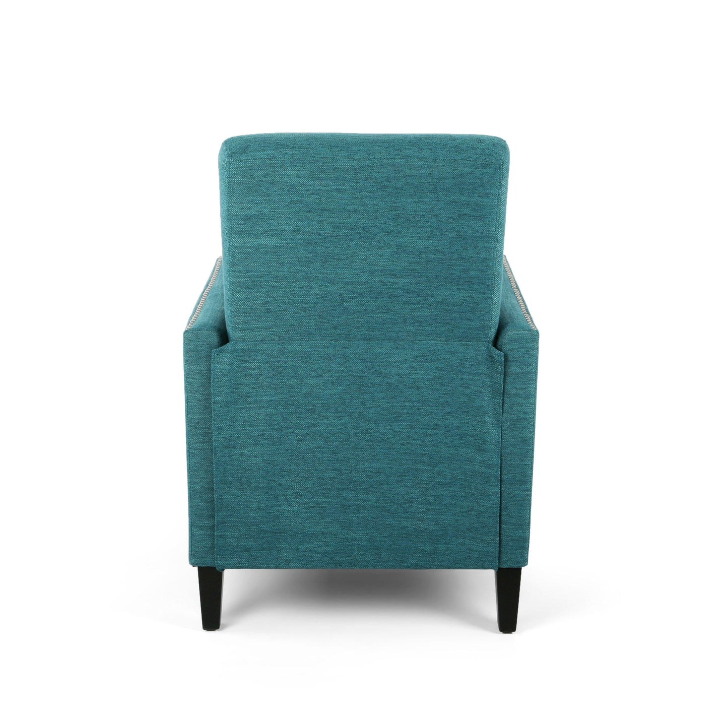 Modern Fabric Upholstered Push-Back Recliner with Footrest, Nailhead Accents, Birch Wood Legs
