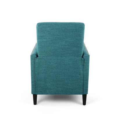 Modern Fabric Upholstered Push-Back Recliner with Footrest, Nailhead Accents, Birch Wood Legs