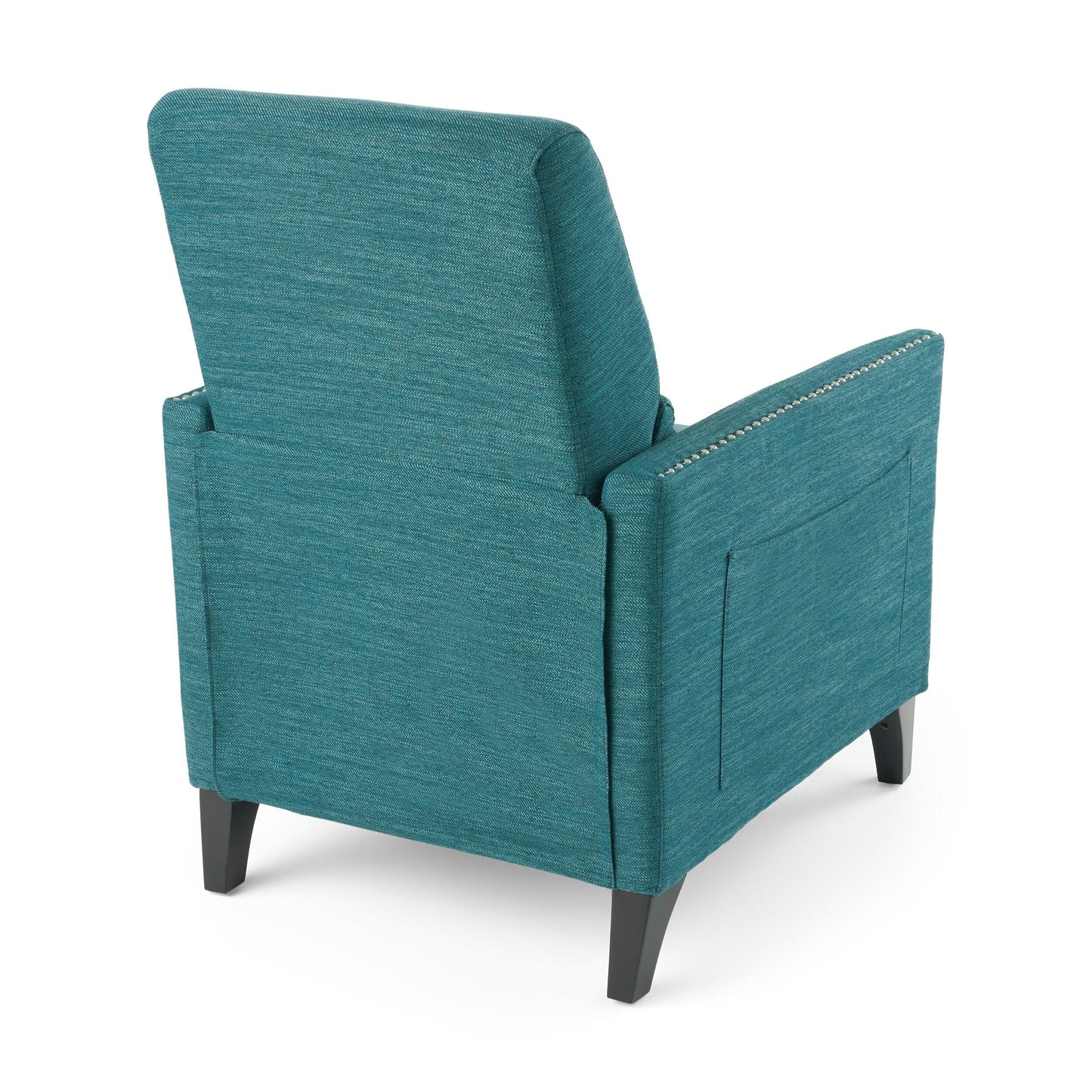 Modern Fabric Upholstered Push-Back Recliner with Footrest, Nailhead Accents, Birch Wood Legs