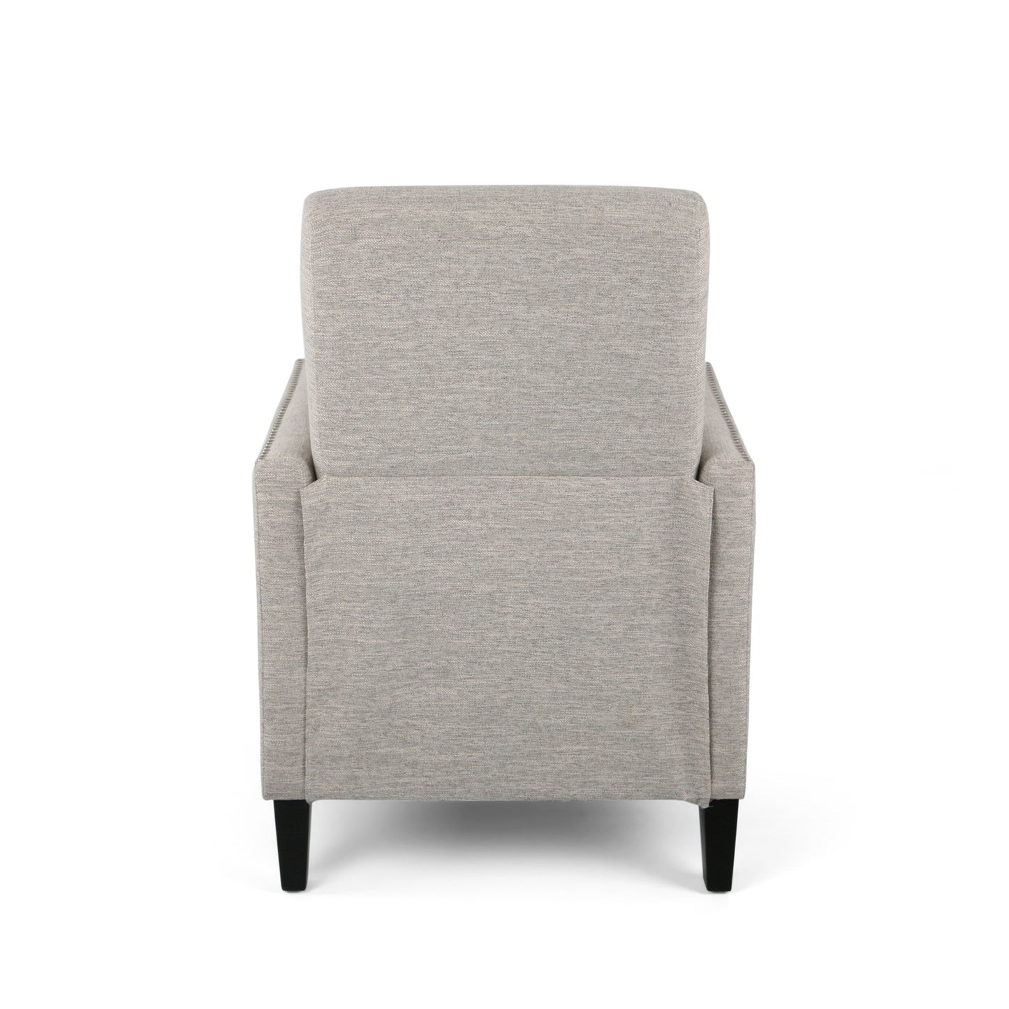 Modern Fabric Upholstered Push-Back Recliner with Footrest, Nailhead Accents, Birch Wood Legs