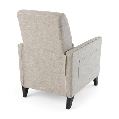 Modern Fabric Upholstered Push-Back Recliner with Footrest, Nailhead Accents, Birch Wood Legs