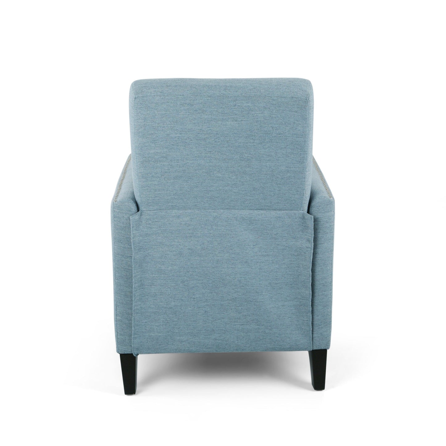 Modern Fabric Upholstered Push-Back Recliner with Footrest, Nailhead Accents, Birch Wood Legs