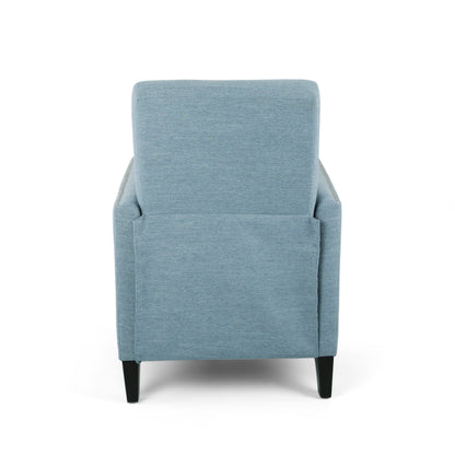 Modern Fabric Upholstered Push-Back Recliner with Footrest, Nailhead Accents, Birch Wood Legs
