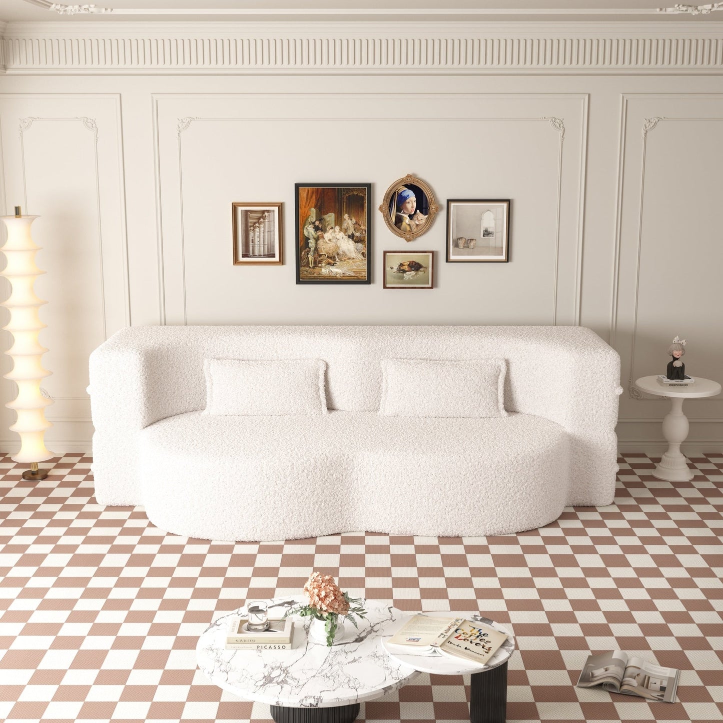 Modern Floor Sofa with 2 Pillows Foam-Filled Sleeper Sofa Bed