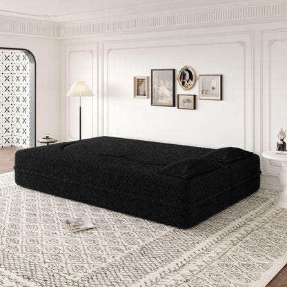 Modern Floor Sofa with 2 Pillows Foam-Filled Sleeper Sofa Bed