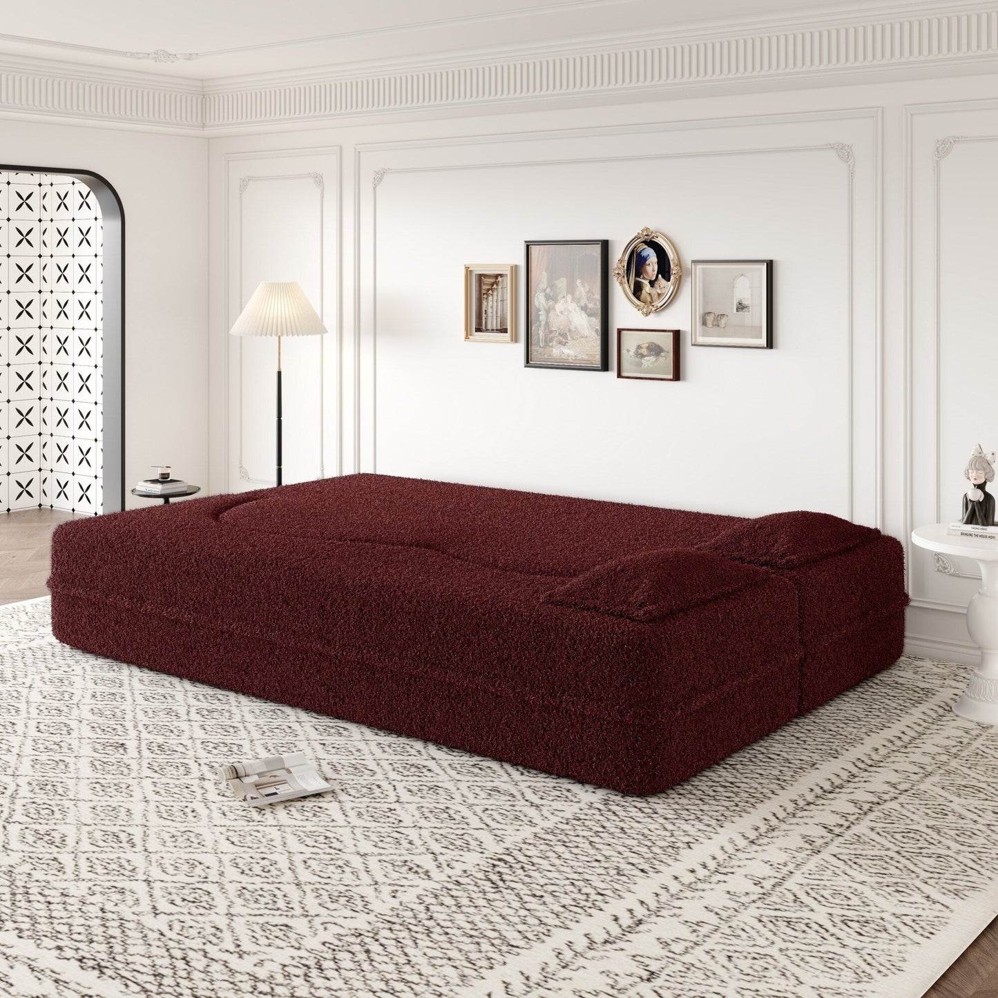 Modern Floor Sofa with 2 Pillows Foam-Filled Sleeper Sofa Bed