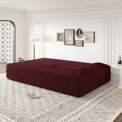 Modern Floor Sofa with 2 Pillows Foam-Filled Sleeper Sofa Bed