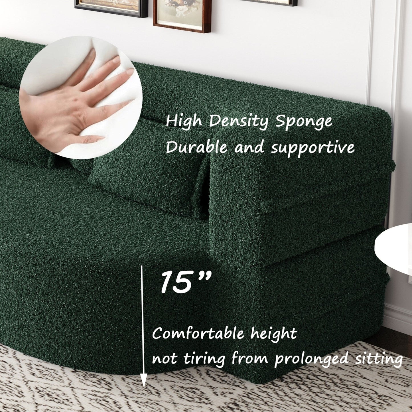 Modern Floor Sofa with 2 Pillows Foam-Filled Sleeper Sofa Bed