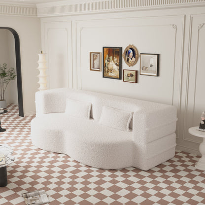 Modern Floor Sofa with 2 Pillows Foam-Filled Sleeper Sofa Bed