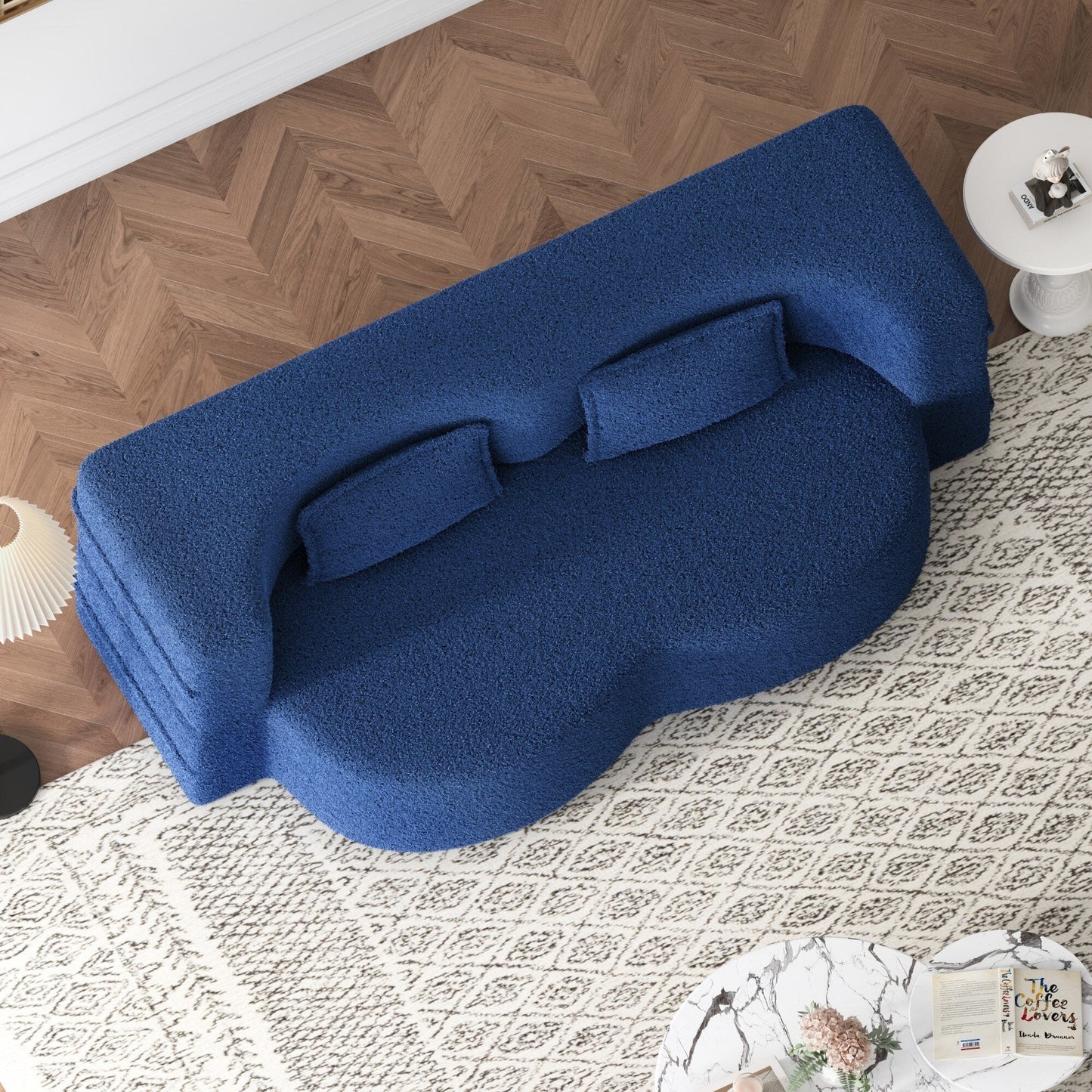 Modern Floor Sofa with 2 Pillows Foam-Filled Sleeper Sofa Bed