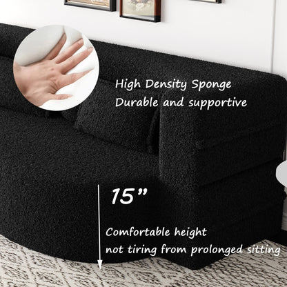 Modern Floor Sofa with 2 Pillows Foam-Filled Sleeper Sofa Bed