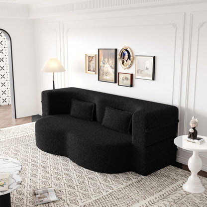 Modern Floor Sofa with 2 Pillows Foam-Filled Sleeper Sofa Bed