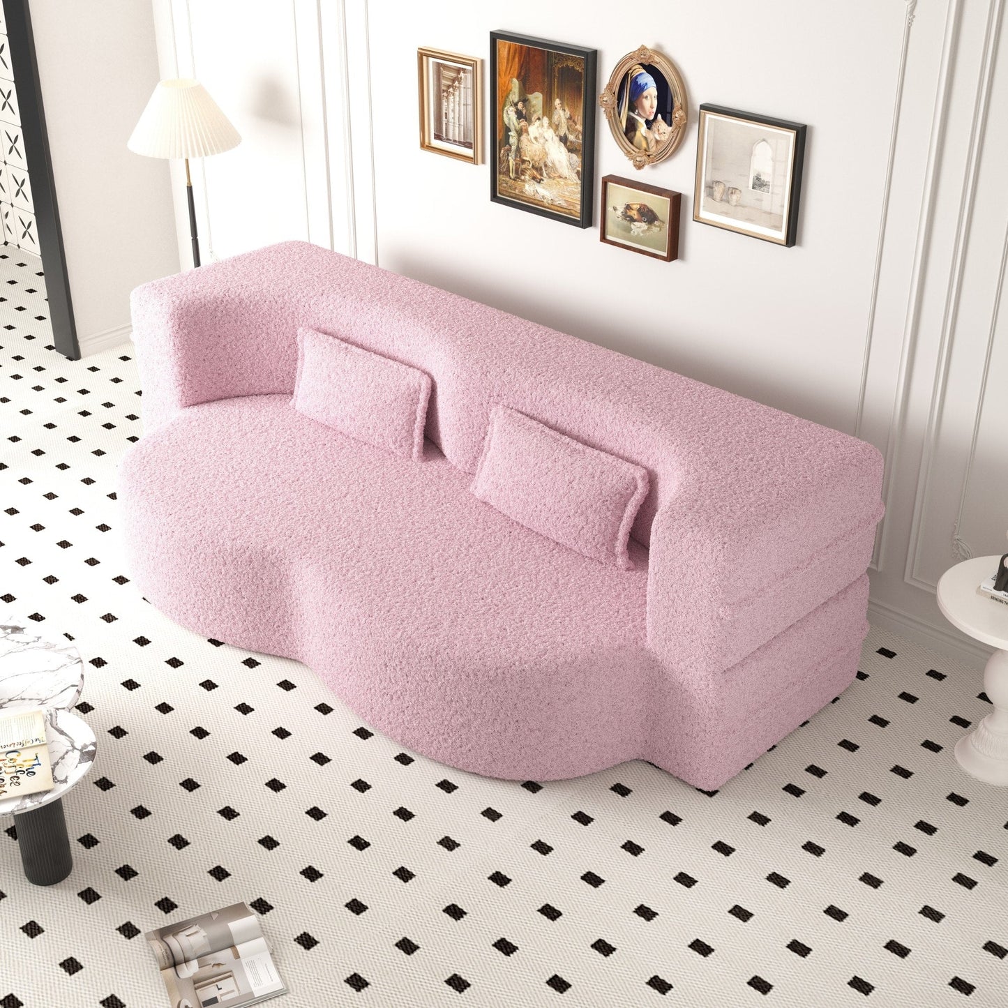 Modern Floor Sofa with 2 Pillows Foam-Filled Sleeper Sofa Bed
