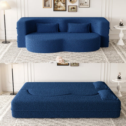 Modern Floor Sofa with 2 Pillows Foam-Filled Sleeper Sofa Bed
