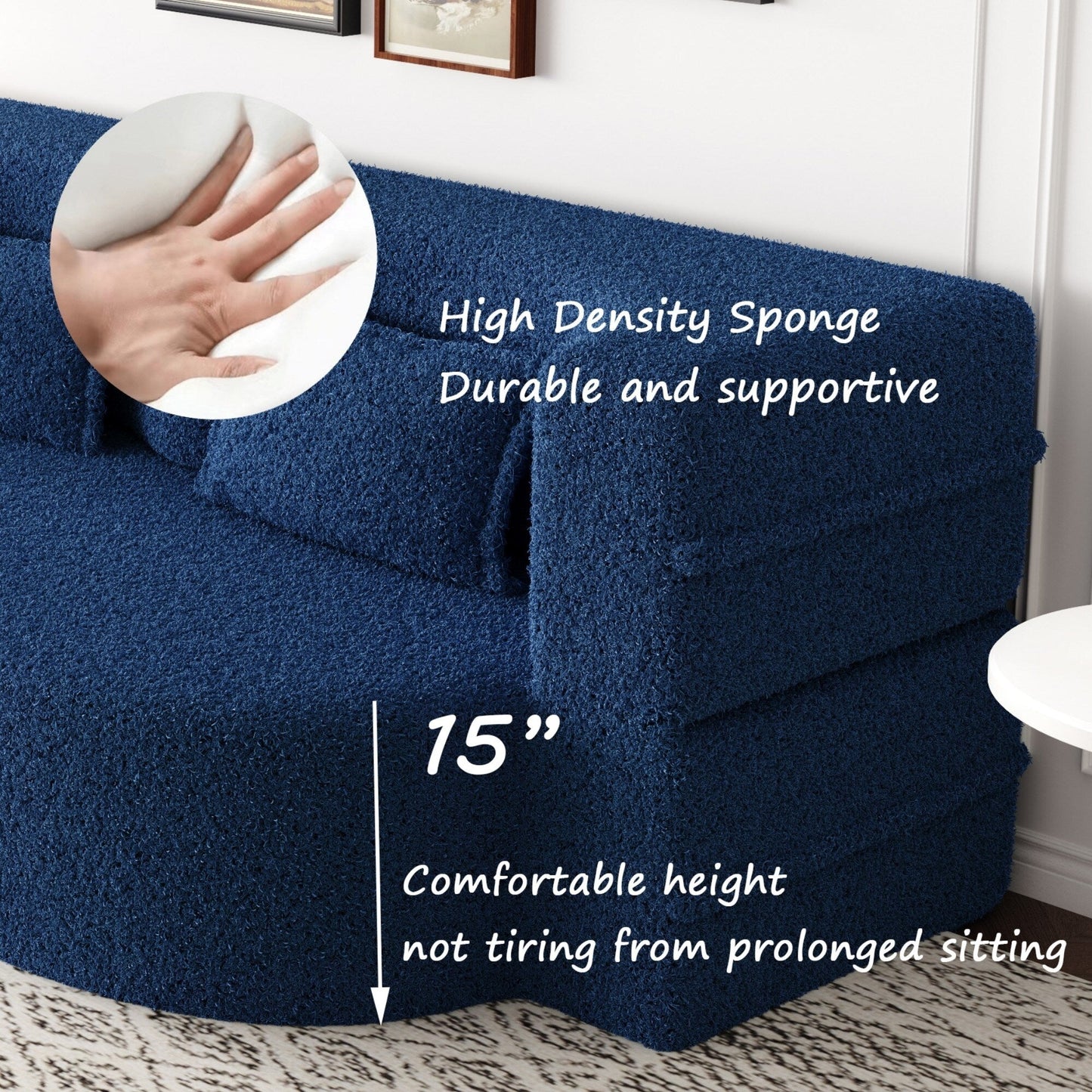 Modern Floor Sofa with 2 Pillows Foam-Filled Sleeper Sofa Bed