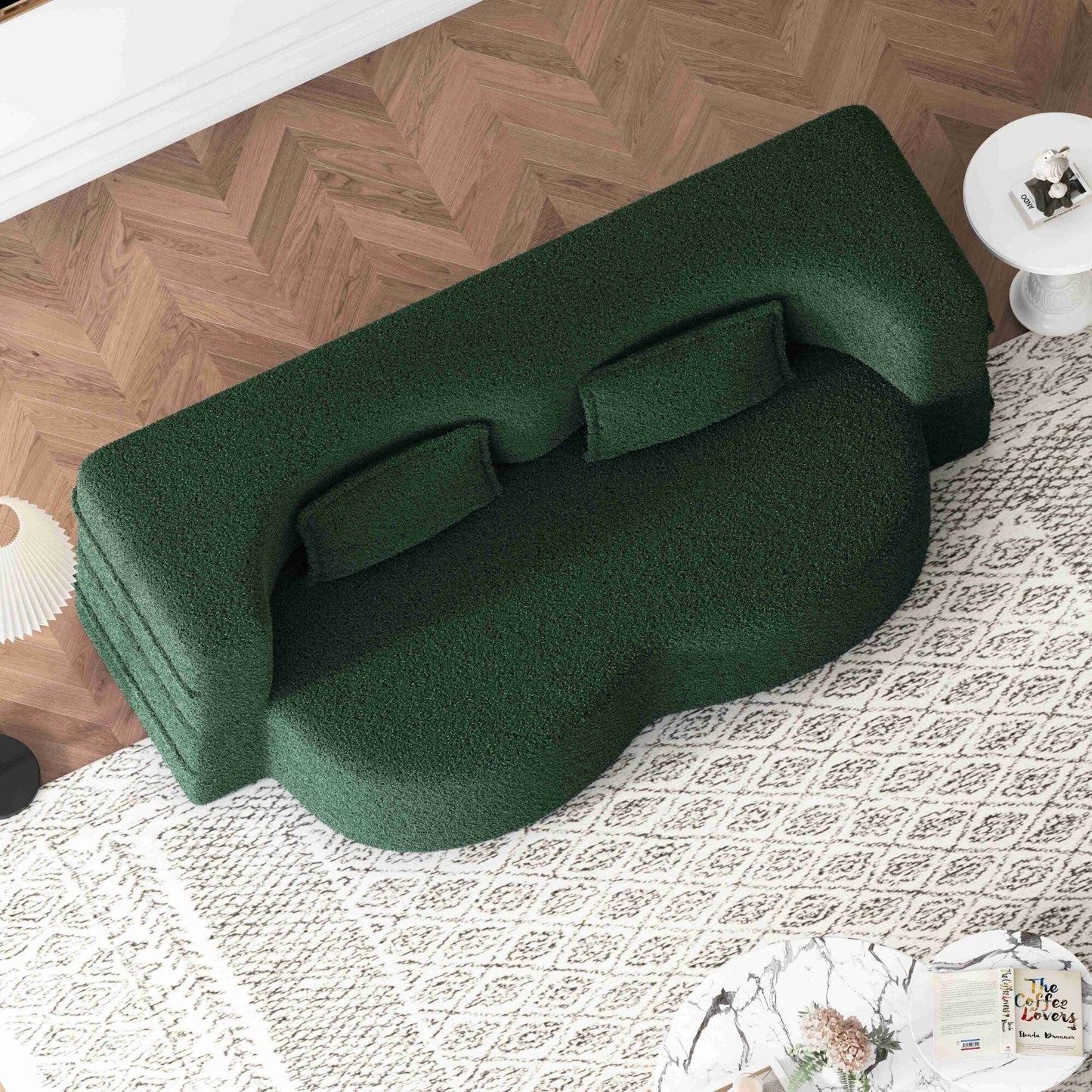 Modern Floor Sofa with 2 Pillows Foam-Filled Sleeper Sofa Bed