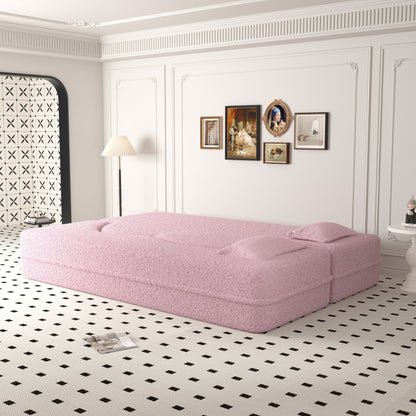 Modern Floor Sofa with 2 Pillows Foam-Filled Sleeper Sofa Bed