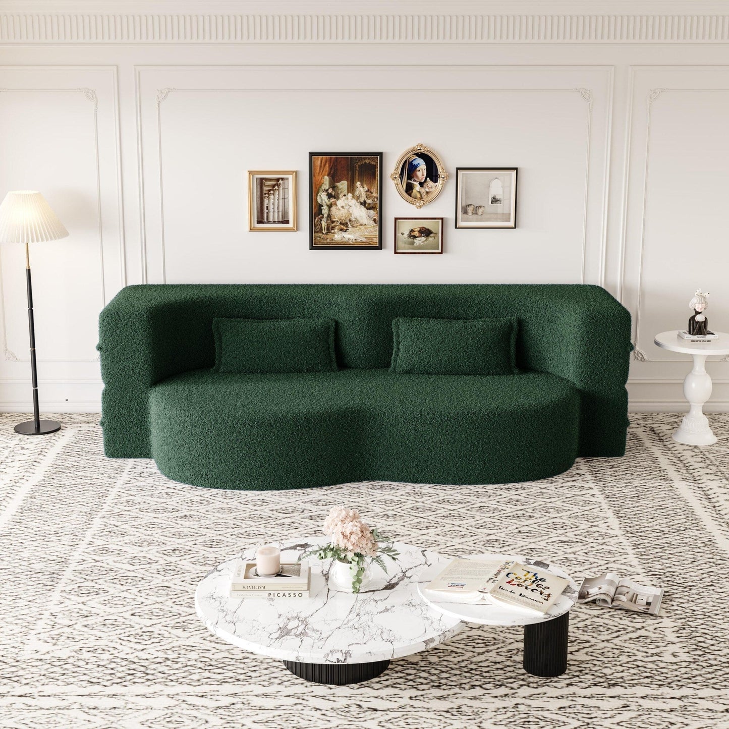 Modern Floor Sofa with 2 Pillows Foam-Filled Sleeper Sofa Bed