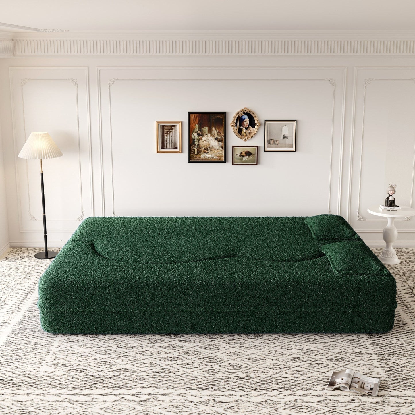 Modern Floor Sofa with 2 Pillows Foam-Filled Sleeper Sofa Bed