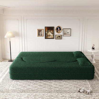 Modern Floor Sofa with 2 Pillows Foam-Filled Sleeper Sofa Bed