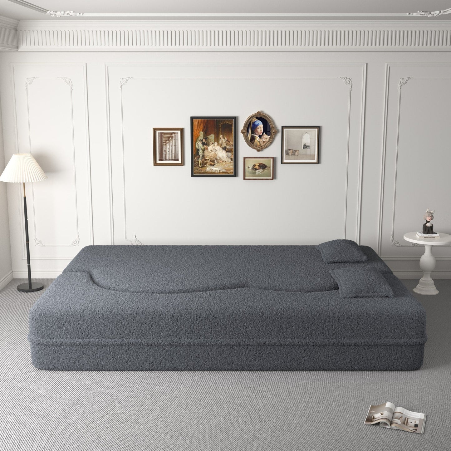 Modern Floor Sofa with 2 Pillows Foam-Filled Sleeper Sofa Bed