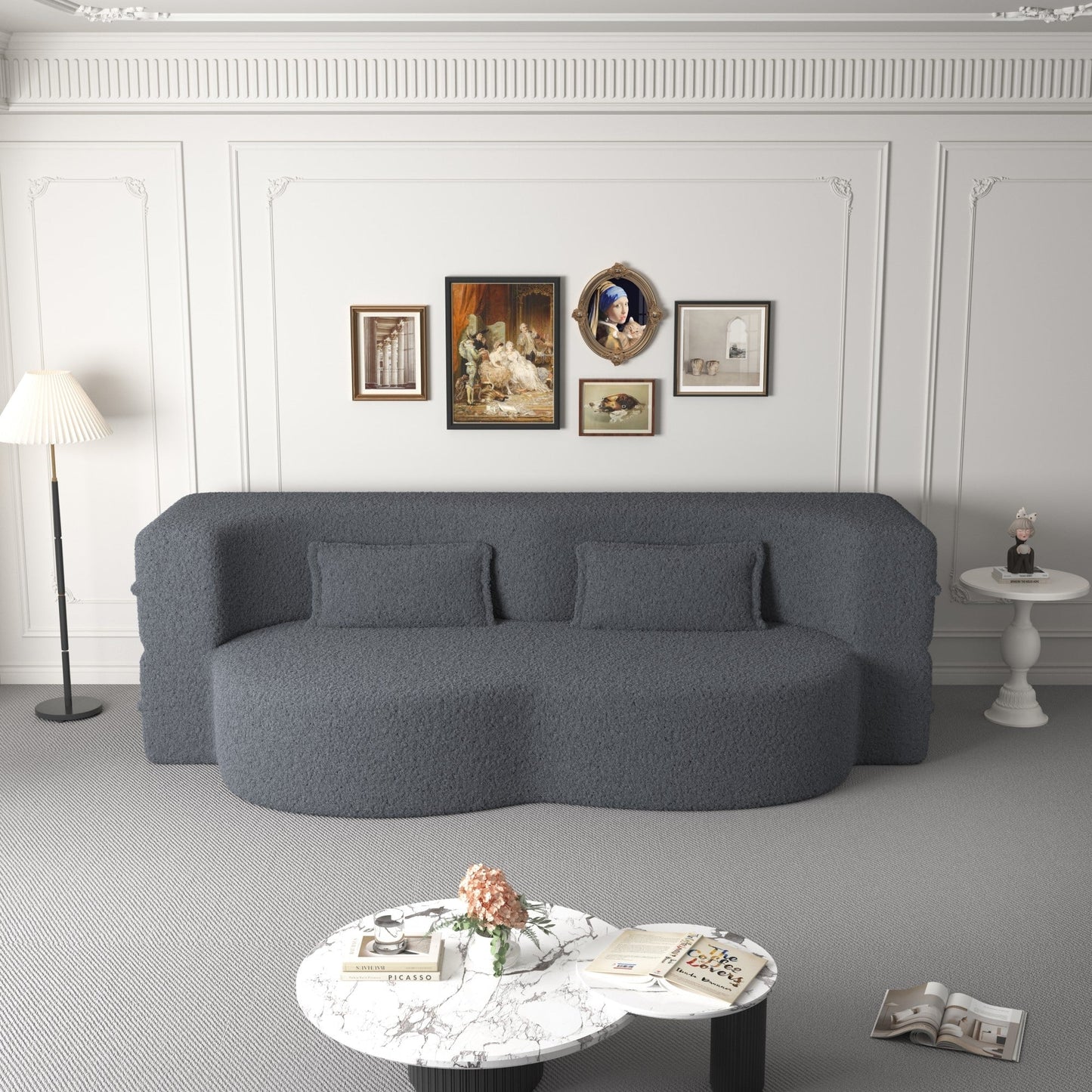 Modern Floor Sofa with 2 Pillows Foam-Filled Sleeper Sofa Bed