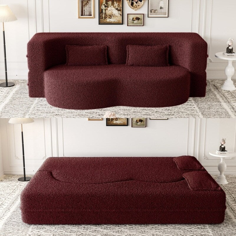 Modern Floor Sofa with 2 Pillows Foam-Filled Sleeper Sofa Bed