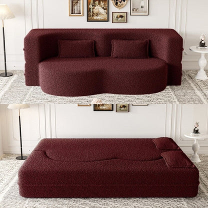 Modern Floor Sofa with 2 Pillows Foam-Filled Sleeper Sofa Bed