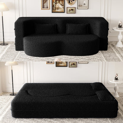 Modern Floor Sofa with 2 Pillows Foam-Filled Sleeper Sofa Bed