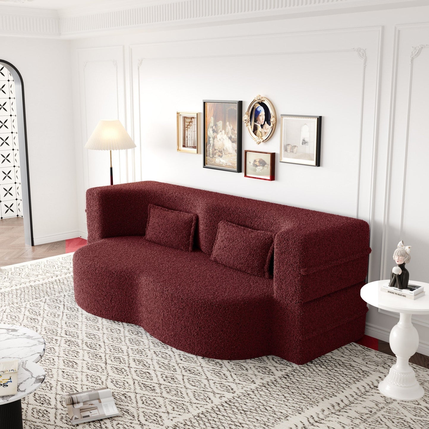 Modern Floor Sofa with 2 Pillows Foam-Filled Sleeper Sofa Bed