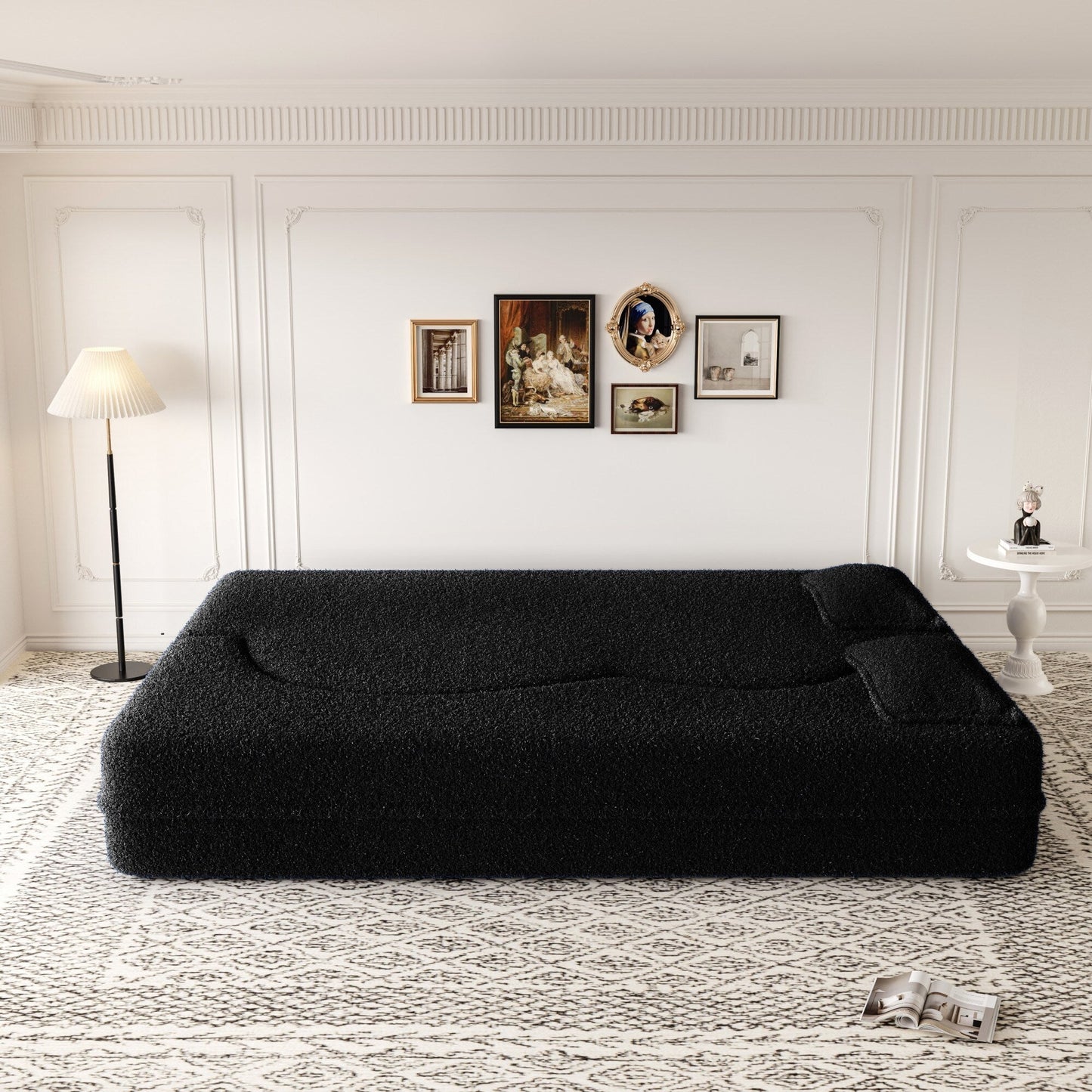 Modern Floor Sofa with 2 Pillows Foam-Filled Sleeper Sofa Bed