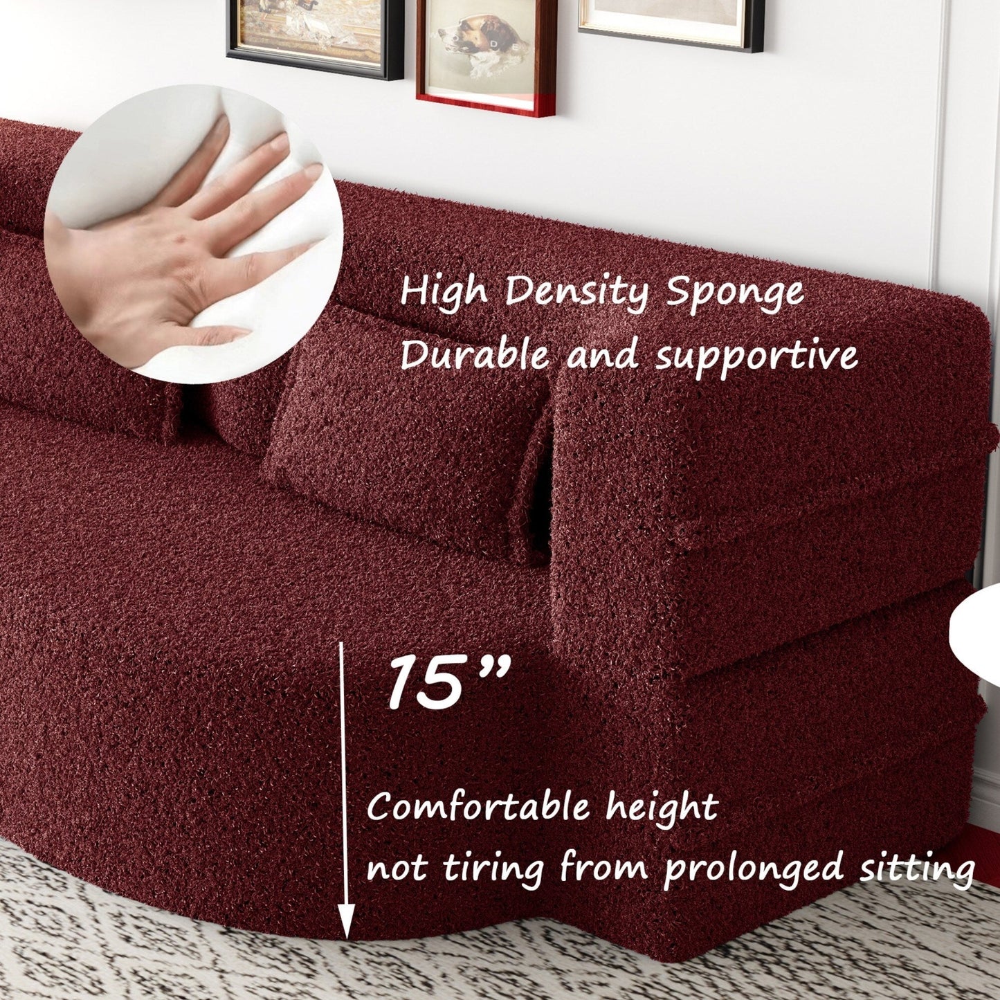 Modern Floor Sofa with 2 Pillows Foam-Filled Sleeper Sofa Bed