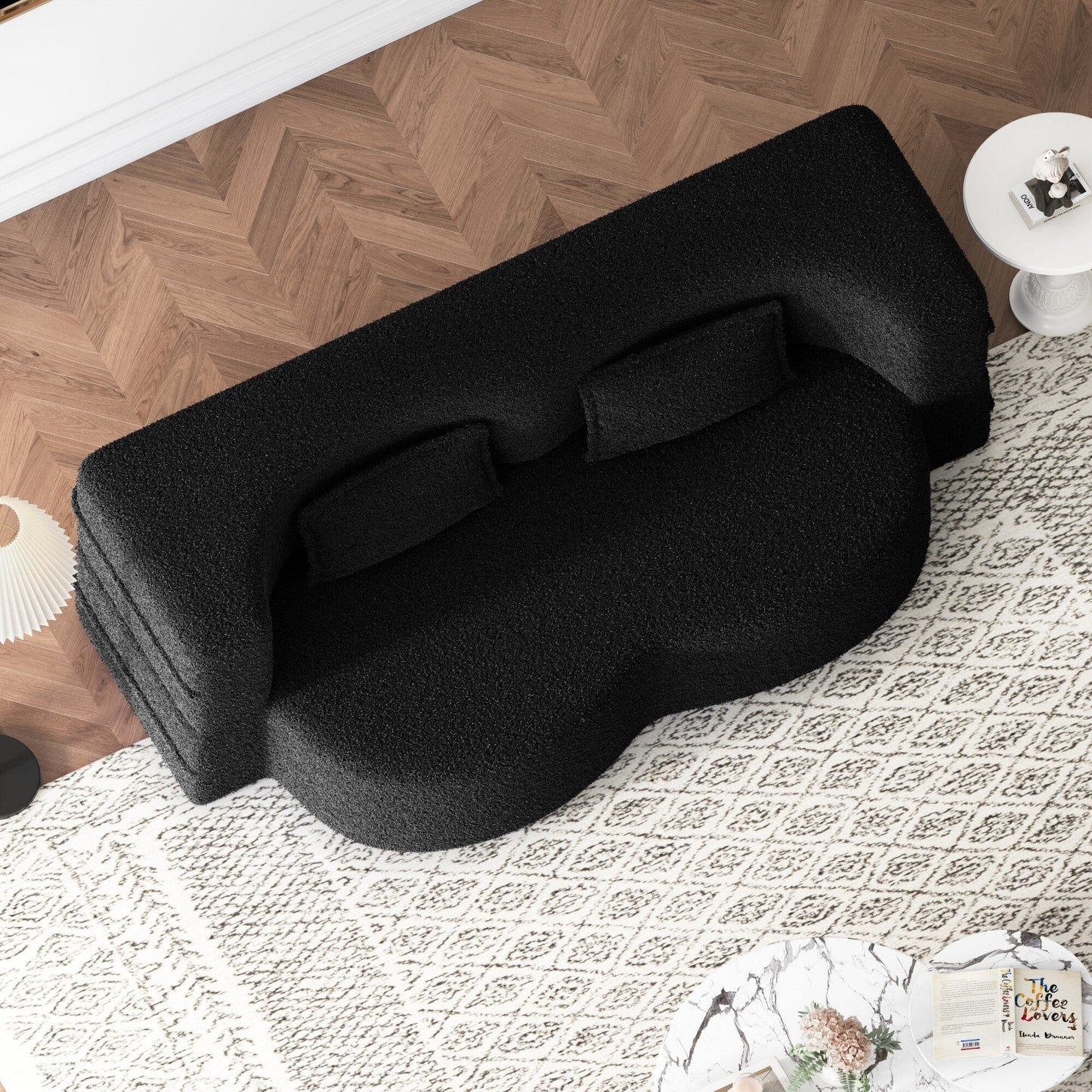 Modern Floor Sofa with 2 Pillows Foam-Filled Sleeper Sofa Bed