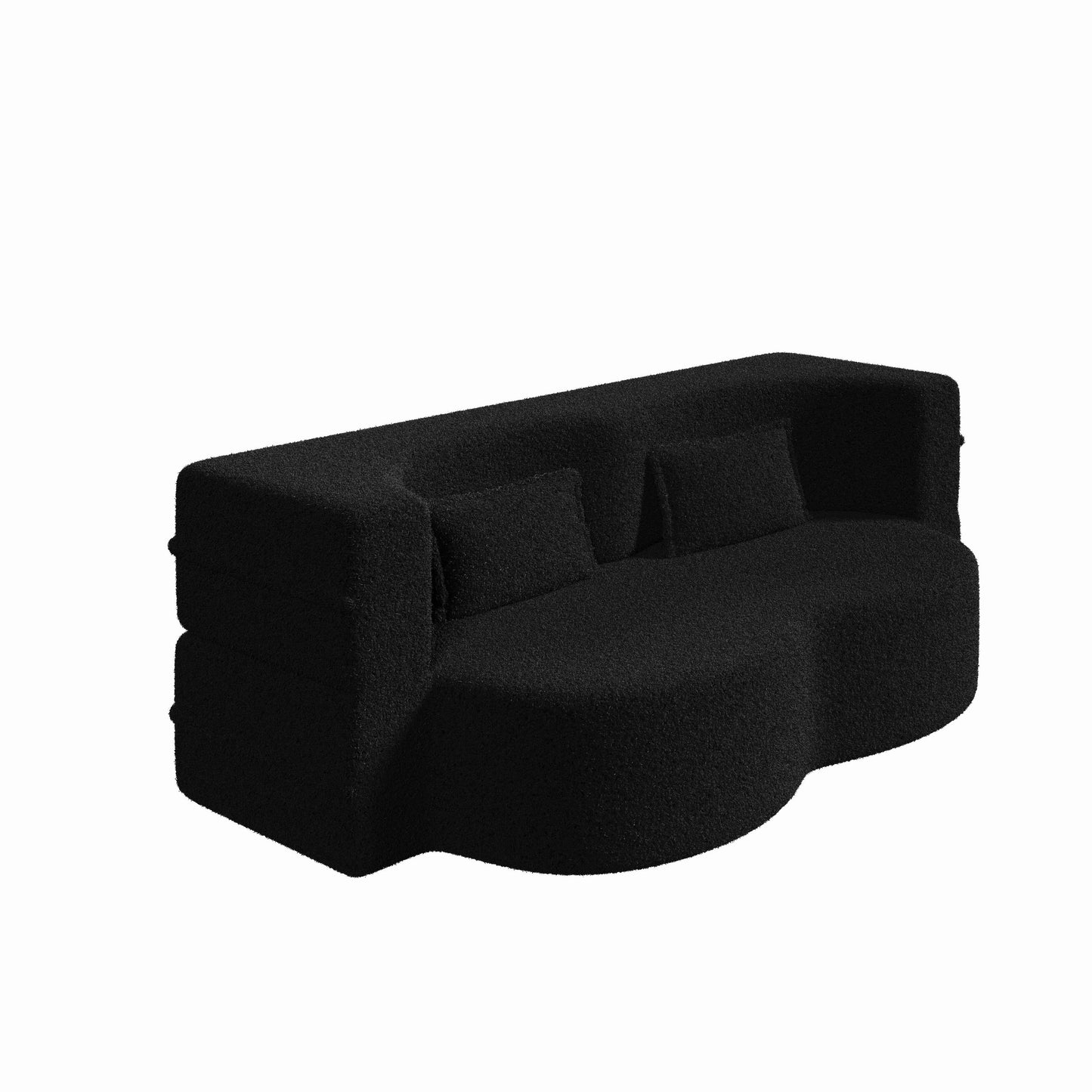 Modern Floor Sofa with 2 Pillows,Convertible Teddy Fabric Foam-Filled Sleeper Sofa Bed,15 Full Size Folding Mattress