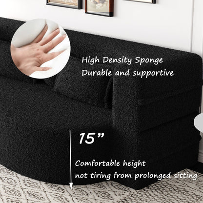 Modern Floor Sofa with 2 Pillows,Convertible Teddy Fabric Foam-Filled Sleeper Sofa Bed,15 Full Size Folding Mattress