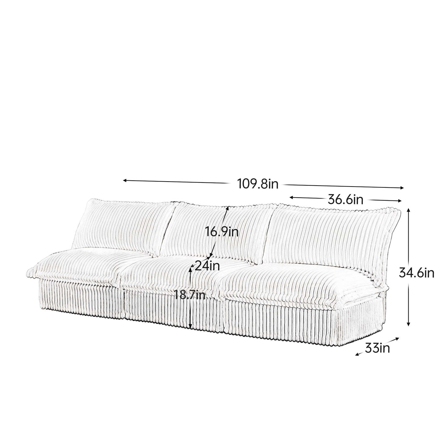 Modern Free Combination Corduroy Modular Armless 3-Seater Sofa Couch
