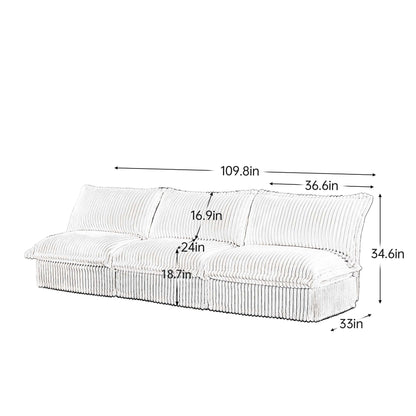 Modern Free Combination Corduroy Modular Armless 3-Seater Sofa Couch